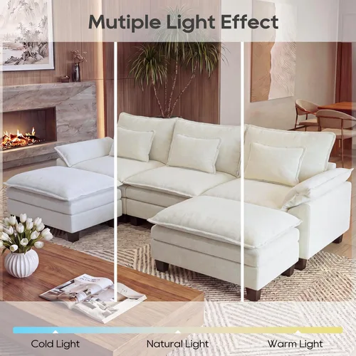 Miniatura 7 de URRED - Sofá seccional modular Cloud Couch, sofá moderno en forma de U de 122" con asiento profundo con 2 otomanos y almohadas, sofás de chenilla