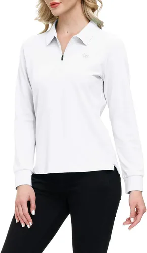 Miniatura 43 de JINSHI Polo de golf para mujer, de manga larga, con cremallera, deportiva, de secado rápido, atlética, casual, ajustada