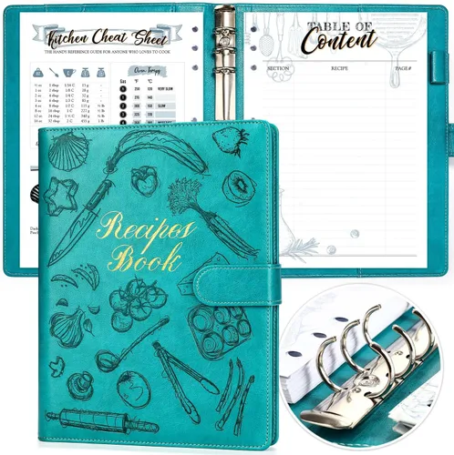 molekaus Libro de Recetas, Libro de Recetas en Blanco para Escribir tus Propias Recetas, Cuaderno de Recetas para Cocina Familiar, Tapa Dura Verde