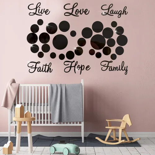 Miniatura 3 de Zonon Espejo acrílico 3D para decoración de pared, 6 palabras, bricolaje, fe, risa, esperanza, amor, familia, espejo, decoración de pared, 26 Negro