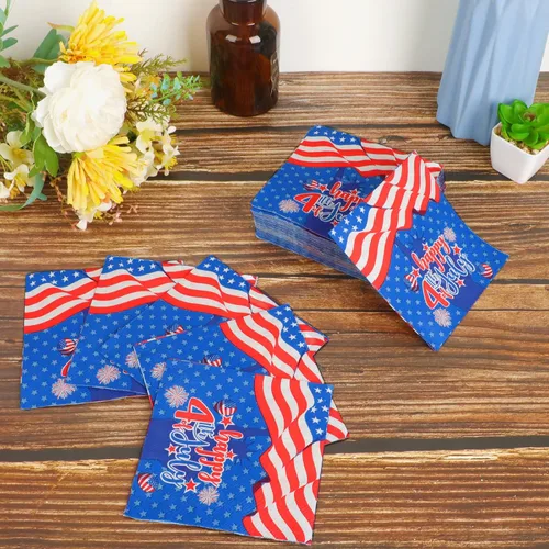 Miniatura 4 de 100 servilletas de 4 de julio para fiesta del Día de los Caídos, servilletas de papel desechables para el Día de la Independencia