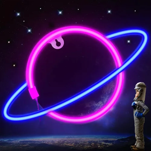 YouokLight Letreros de neón de planeta para decoración de pared, luz de neón LED para montaje en pared USB o luz de planeta alimentada por batería,