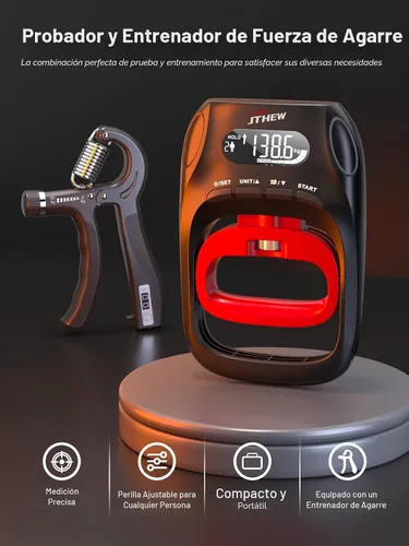 Miniatura 2 de Probador y entrenador de fuerza de agarre - Dinamometro electrónico de mano de 400lbs/180kg y fortalecedor de agarre con resistencia ajustable