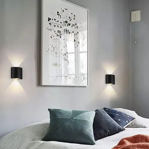 Miniatura 2 de MEGHALI Paquete de 2 lámparas de pared para exteriores, color negro, 2 W, modernos apliques de pared exteriores arriba y abajo, de aluminio