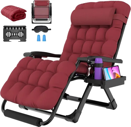 Miniatura 15 de Suteck Silla de gravedad cero de gran tamaño, silla reclinable de 29 pulgadas XL para exteriores con cojín extraíble y reposacabezas, silla