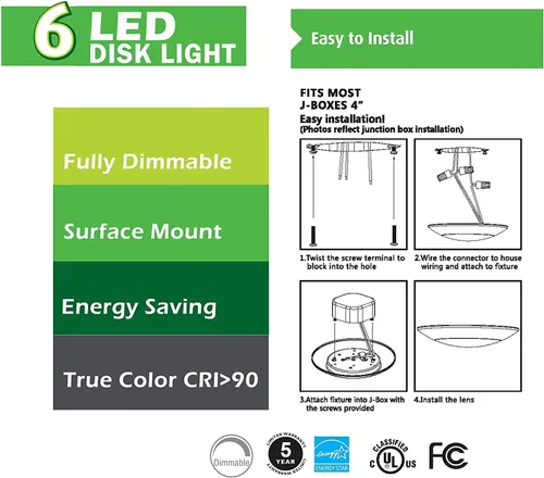 Miniatura 4 de Lámpara de techo de 7.5 pulgadas, luces LED para dormitorio I de 16.5 W (equivalente a 120 W), 120 V, 2700 K, luces de porche I de ubicación húmeda
