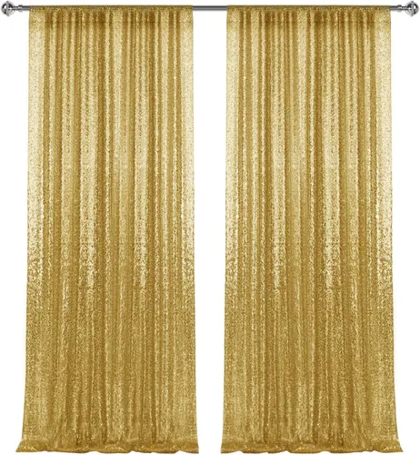 Cortinas de fondo de lentejuelas doradas de 2 x 8 pies - 2 piezas, cortinas de fondo para fotografía con purpurina, fondo de tela para decoración de