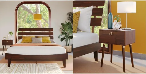Miniatura 8 de Bme Caden Base de cama de lujo de 15 pulgadas con cabecera ajustable, estilo de mediados de siglo con madera de acacia, no necesita somier, soporte