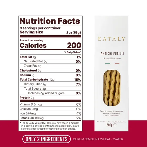 Miniatura 2 de Eataly Fideos de Pasta Italiana Antichi Fusilli - Caja de 500g (17 oz.) - Sémola de Trigo Duro Auténtica - Hecho en Italia - Fideos Secos