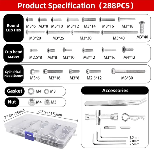 Miniatura 2 de Kit de tornillos RC M2.5 M3 M4, arandelas, tuercas de bloqueo, clips de cuerpo, pasadores de rueda, llave cruzada, cierre de hardware para 1/10