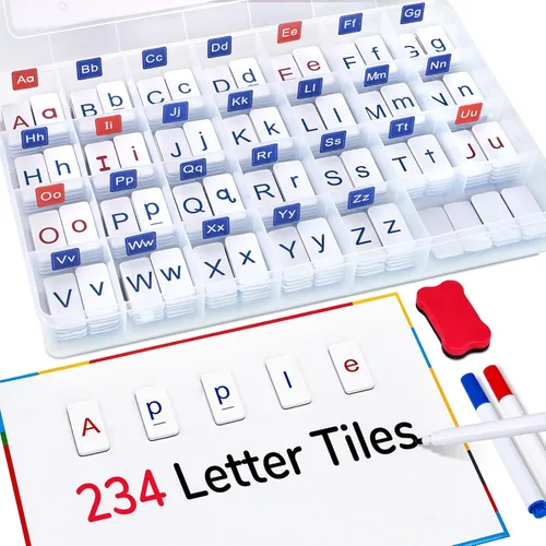 Azulejos magnéticos de letras para el aula para fonética y ortografía-JoyCat 234 azulejos de espuma del alfabeto, letras magnéticas con tablero