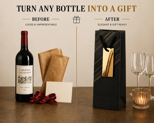 Miniatura 5 de Paquete de 4 bolsas de regalo de vino reutilizables, 4 x 4 x 14 pulgadas, bolsas de papel para botellas de vino