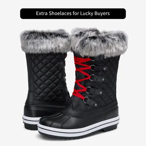 Miniatura 8 de VEPOSE Botas de nieve impermeables para mujer Calzado a media pantorrilla de agujetas con pieles