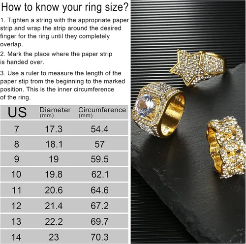 Miniatura 7 de Sanfenly Anillo helado para hombre, chapado en oro de 14 quilates, anillo meñique con diamantes de alta calidad, con circonita cúbica, signo