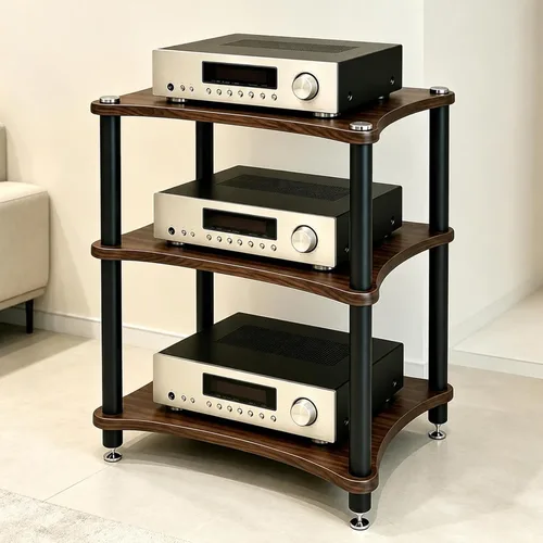 Miniatura 12 de Estante de componentes de audio resistente, soporte de medios AV de gran espacio de almacenamiento con clavijas de pie que absorben los golpes