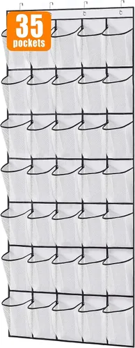 Miniatura 13 de MISSLO Organizador de zapatos colgante con 28 bolsillos grandes para colgar sobre la puerta, zapatero para puerta de armario, soporte de zapatos