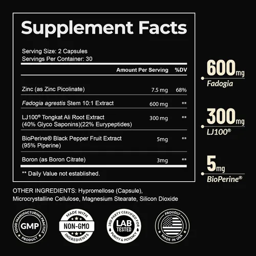 Miniatura 3 de Earth Elixir Premium Tongkat Al (LJ100) y Fadogia Agrestis para hombres y – Suplemento natural de testosterona – Fabricado en Estados Unidos