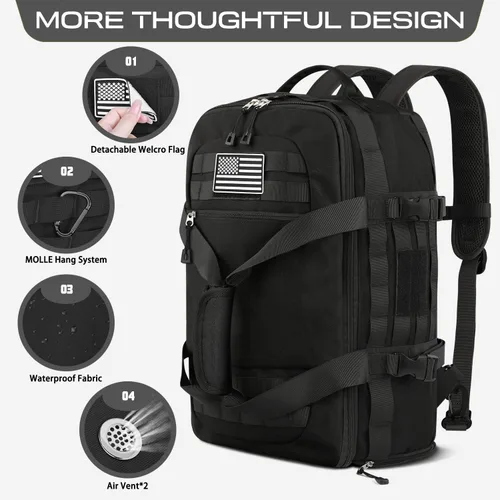 Miniatura 3 de ETRONIK Bolsas de gimnasio para hombres, mochila táctica grande con compartimento para zapatos, bolsa de transporte 3 en 1, mochila de viaje