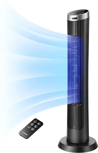 Miniatura 7 de OmniBreeze Ventilador de torre eléctrico manual, de 28 pulgadas, 3 velocidades con oscilación, control mecánico, ventiladores de piso sin aspas