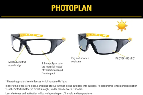 Miniatura 5 de CAT Photoplan - Lentes de seguridad fotocromáticos, ANSI Z87.1, protección UV, antiniebla, resistentes a los arañazos, ajuste universal para hombres
