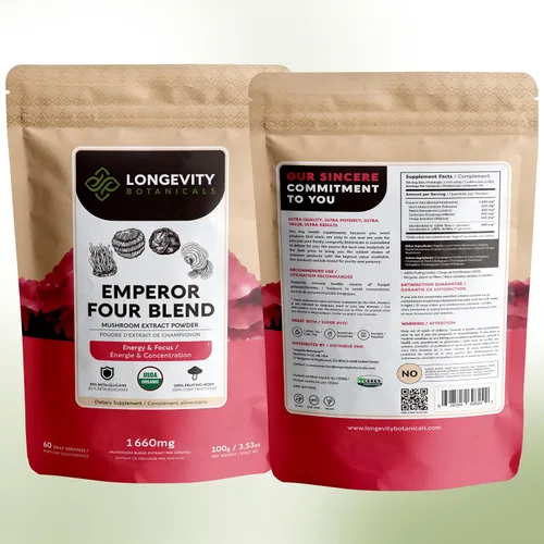 Miniatura 9 de Organic Emperor 4 - Extracto de suplemento en polvo de mezcla de hongos 3.53 oz Melena de león, Reishi, Cordyceps, cola de pavo Cuerpo