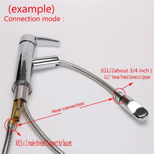 Miniatura 3 de Grifo desplegable para fregadero de baño de cocina de 1/2 pulgada IPS negro trenzado manguera de cabeza extraíble de 59 pulgadas o 59.1 in