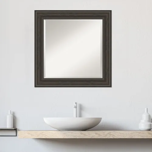 Miniatura 5 de Amanti Art Espejo de baño marrón para sobre lavabo, espejo cuadrado de tocador de 25x25 gris lavado de barco, marco tradicional mediano, se cuelga