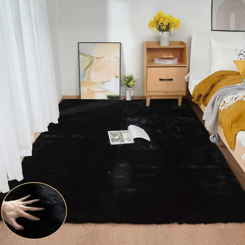 Miniatura 45 de ORINOVA Alfombra de felpa marrón claro beige de 8 x 10 pies para sala de estar, alfombra bohemia esponjosa de piel de conejo grande para dormitorio