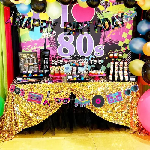 Miniatura 4 de Sursurprise Decoraciones de fiesta temática de regreso a los 80, pancarta de feliz cumpleaños de los años 80, suministros de fiesta de cumpleaños