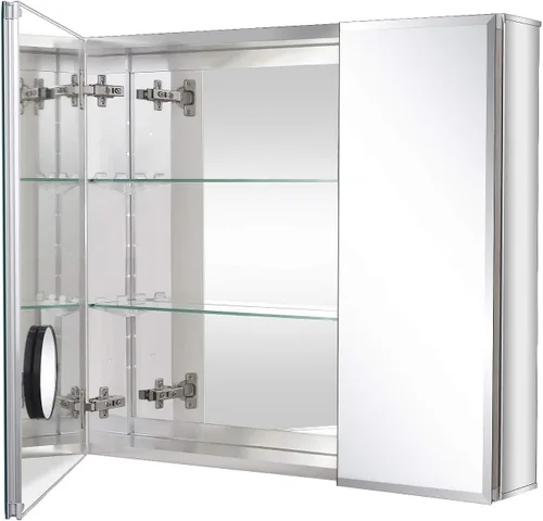 Miniatura 8 de Fundin Botiquín de aluminio para baño con puerta de espejo de doble cara sin marco, 15 pulgadas x 24 pulgadas, montaje en superficie o empotrado