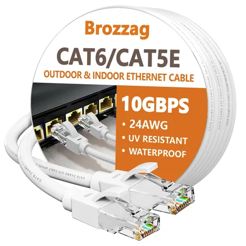 Miniatura 11 de Cable Ethernet de 10 pies para Cat6/Cat5E, 10 Gbps compatible con Cat8/Cat7, cable de red 24AWG para interiores y exteriores, entierro directo