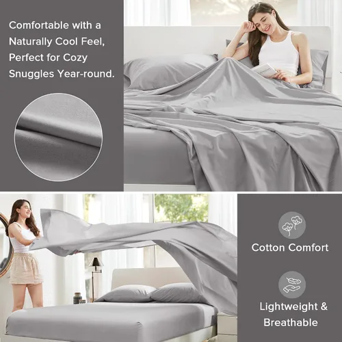 Miniatura 3 de Comfort Spaces Juego de sábanas 100% algodón transpirable, ligero, suave, con bolsillo elástico de 14 pulgadas que se adapta a colchones de hasta 16