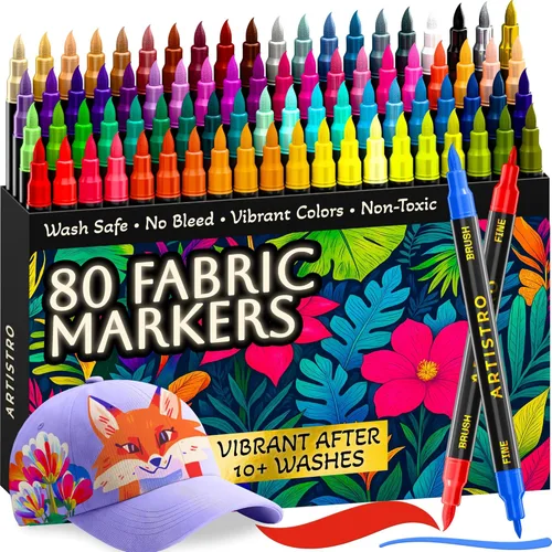 Miniatura 12 de ARTISTRO 5 marcadores de tela negros de doble punta – Kit de decoración de tela – Permanente para ropa – Bolígrafos de pintura acrílica para tenis