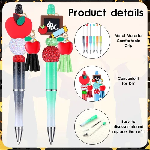 Miniatura 4 de Jutom 12 Bolígrafos de Maestro con Cuentas con 50 Cuentas Coloridas 12 Borlas 12 Colgantes Cuenta Focal de Silicona para Kit de Manualidades DIY