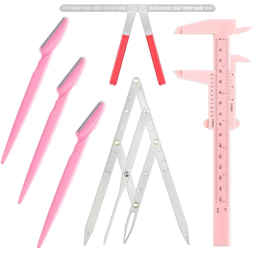 Miniatura 7 de Weewooday 6 Piezas Reglas de Cejas para Tatuaje Regla de Posicionamiento de 3 Puntos Mini Calibrador Calibradores Vernier de Doble Escala Calibrador
