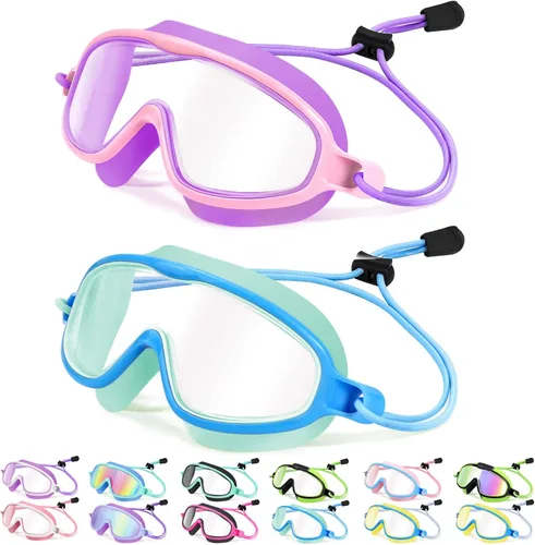 Miniatura 9 de Vvinca Gafas de natación para niños con correa elástica amplia visión anti niebla UV máscara de piscina gafas para 3-10 niños pequeños niñas niños