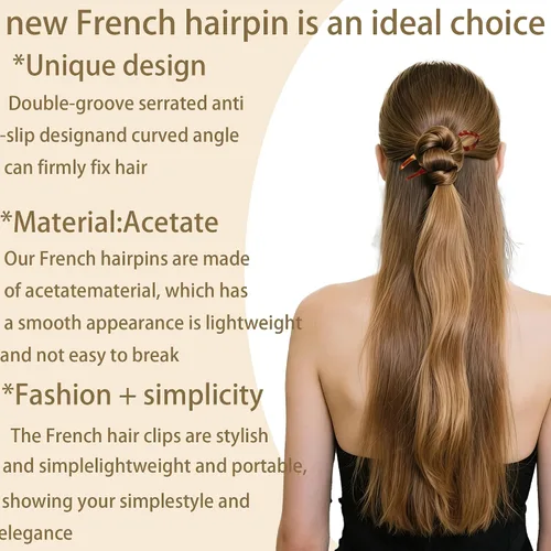 Miniatura 2 de 3 horquillas de pelo francesas de prestigio para mujeres, horquillas de pelo de prestigio para Updos Chignons & Buns Acetato French Twist Pin