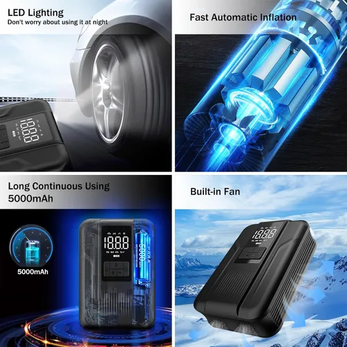 Miniatura 5 de Inflador de neumáticos, compresor de aire portátil, bomba de aire portátil para inflador de neumáticos de automóvil, inflador de neumáticos