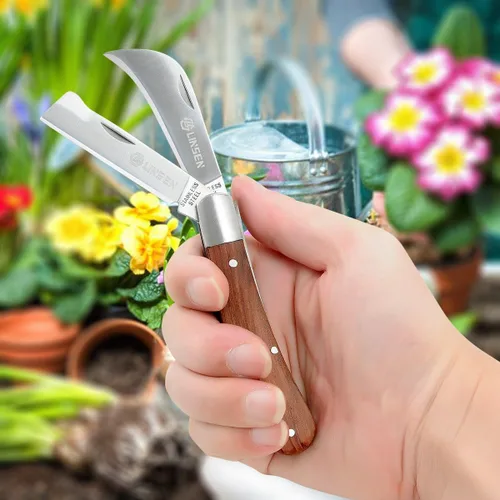 Miniatura 6 de Cuchillo de poda, Cuchillo de injerto de doble hoja, Cuchillo de ciernes de jardín de acero inoxidable, Cuchillo de bolsillo plegable Linsen-al aire