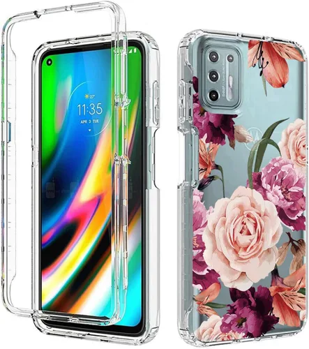 Miniatura 6 de Funda para Moto G9 Plus, Motorola G9+ XT2087-1 con protector de pantalla de vidrio templado, funda protectora de cuerpo completo con patrón floral