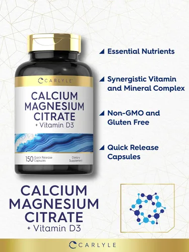 Miniatura 4 de Carlyle Citrato de calcio y magnesio con vitamina D3 150 cápsulas Suplemento sin OMG y sin gluten