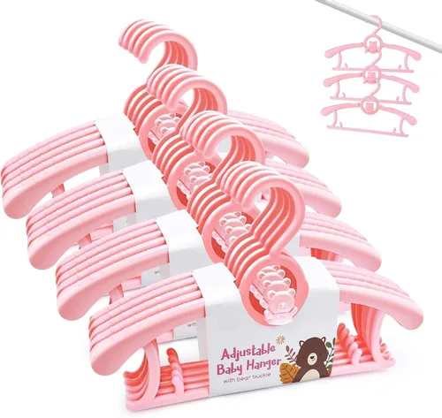 Miniatura 20 de Perchas HGYZE para bebé para armario, colgador antideslizante de 11"-14" ajustable para ropa de bebé para guardería, colgador de plástico para niños