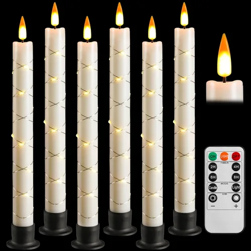 Miniatura 7 de Da by 3 piezas de velas cónicas parpadeantes sin llama operadas por batería - velas de ventana con control remoto y temporizador - llama LED 3D
