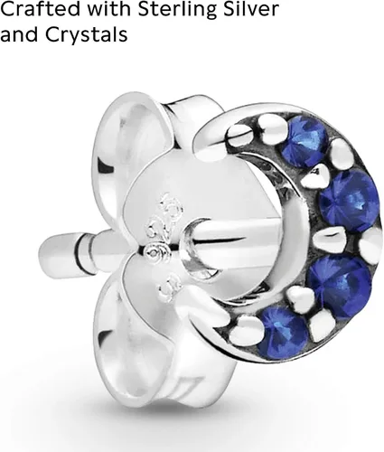 Miniatura 3 de Pandora ME Jewelry - Aretes de plata de ley con forma de luna creciente y cristal azul real, Metal Cristal