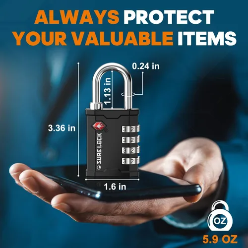 Miniatura 6 de SURE LOCK TSA aceptó candado de equipaje de gran resistencia para cajas de armas, transporte de cajas de equipos en ferias comerciales, música e