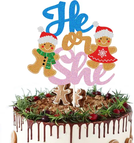 Decoración para pastel de jengibre con purpurina azul y rosa, decoración de pastel de baby shower, decoración de pastel de Papá Noel para bebé,