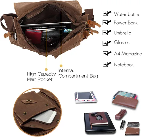 Miniatura 3 de Bolso de mensajero vintage de 14 pulgadas para laptop de hombre y mujer