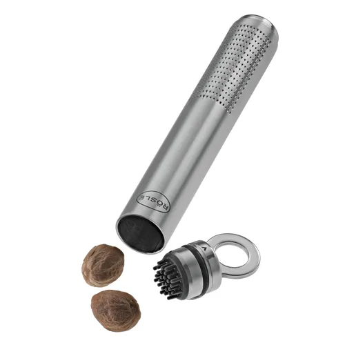 Rösle Rallador de nuez moscada, rallador para rallar nuez moscada o jengibre fresco, con compartimento de almacenamiento, acero inoxidable 18/10,