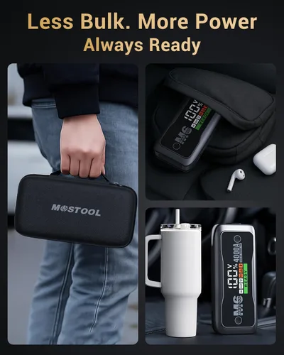 Miniatura 8 de MOSTOOL M6 4000A Arrancador con pantalla HD inteligente, paquete de arranque portátil de 12V y refuerzo de batería de coche con carga rápida