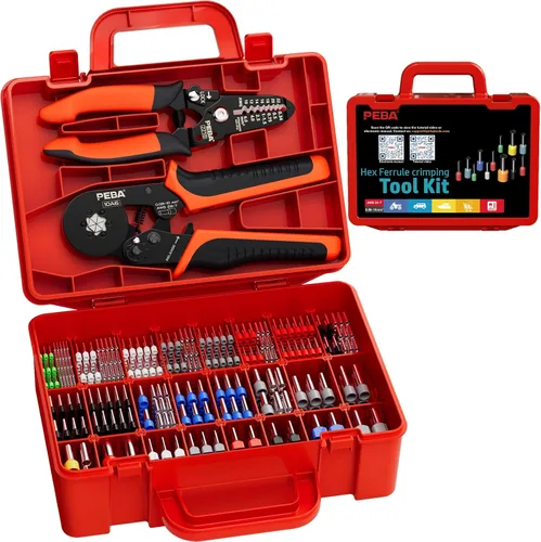 Miniatura 11 de Kit de herramientas de crimpado de ferrules PEBA, 21 tamaños de terminales de ferrules de alambre y ferrules hexagonales para crimpado AWG28-7